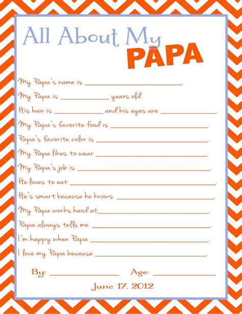 All About My Papa Free Printable